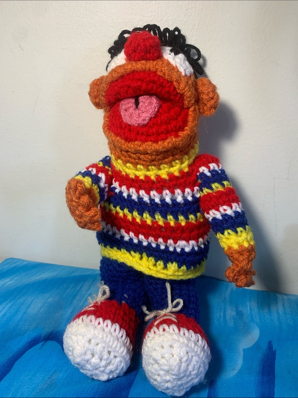 Ernie Sesame Street Handmade Crochet Plush Toy - Multicolor Striped Sweater